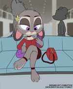 anthro bottomless bottomwear clothed clothing female genitals masturbation no_underwear public public_exposure purple_eyes pussy skirt solo spread_legs spread_pussy spreading young furnut disney zootopia judy_hopps lagomorph leporid mammal rabbit rodent animated no_sound short_playtime webm