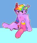 anthro clit_dick enlarged_clitoral_glans fur hair intersex knotted_clitoris maleherm multicolored_hair purple_body purple_fur rainbow_hair solo sparklefur unusual_clitoris eddotheweirdo domestic_cat felid feline felis mammal hi_res