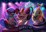 ambiguous_gender disco_ball electronics eyewear feral group headphones rave spotlight sunglasses turntable_(decks) tyma nintendo pokemon generation_1_pokemon generation_4_pokemon meowth pokemon_(species) squirtle turtwig 2014