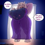 1:1 anthro bedroom bedroom_eyes big_breasts big_butt big_nipples bluebambo breasts butt clothing curvy_figure english_text female hi_res huge_breasts huge_butt huge_nipples narrowed_eyes nipples presenting robe seductive solo speech_bubble text thick_thighs toriel translucent translucent_clothing undertale undertale_(series) voluptuous wide_hips