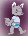 ageplay anthro clean_diaper clothed clothing diaper infantilism male markings roleplay shirt smile solo star star_(marking) star_cheeks star_on_body star_polygon t-shirt tail thin_diaper topwear wearing_diaper yellow_eyes young young_anthro sandypants toya_pup canid canine canis mammal wolf