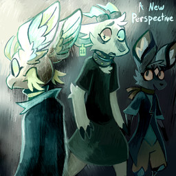 ambiguous_gender caption collar ear_piercing ear_tag group horn looking_at_another number numbered_ear_tag numbered_tag open_mouth piercing text trio geckozen floraverse ambiguous_species bovid caprine goat mammal 1:1