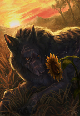 black_body black_fur black_lips black_nose day detailed_background feral fur grass lips outside paws plant quadruped sky solo sun tree whiskers aurru canid canine canis mammal wolf 2019 digital_media_(artwork) hi_res