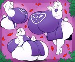 2_horns anthro barefoot big_breasts big_butt black_eyes breasts butt clothing cute_fangs delta_rune_(emblem) eyelashes eyes_closed fangs feet female floppy_ears fur grey_horn hands_behind_head horn huge_breasts huge_butt hyper hyper_breasts looking_back open_mouth open_smile petals purple_clothing purple_robe rear_view robe ruins scut_tail short_tail side_boob sitting smile solo symbol tail teeth thick_thighs white_body white_ears white_fur white_tail wide_hips angstrom undertale undertale_(series) toriel boss_monster_(undertale) bovid caprine goat mammal 2024 digital_media_(artwork) hi_res