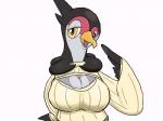 2014 4:3 anthro anthrofied avian beak big_breasts bird breasts cleavage cleavage_cutout clothed clothing cutout female front_view generation_5_pokemon half-closed_eyes half-length_portrait kakuheiki keyhole_turtleneck looking_at_viewer narrowed_eyes nintendo non-mammal_breasts open_mouth pokemon pokemon_(species) pokemorph portrait simple_background solo sweater topwear tranquill turtleneck white_background winged_arms wings