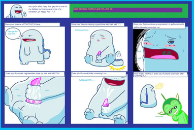 art_meme balls blue_body blue_text blush bodily_fluids breath cum cumshot duo ejaculation erection eyebrows eyes_closed eyewear feral genital_fluids genitals green_body looking_pleasured male masturbation open_mouth penile penile_masturbation penis pink_blush pink_penis pink_tongue precum profanity semi-anthro sitting solo sunglasses tail tail_thumping tapering_penis text tongue pdxyz nintendo pokemon eeveelution generation_1_pokemon pokemon_(species) vaporeon 2009 aliasing cel_shading digital_drawing_(artwork) digital_media_(artwork) english_text shaded