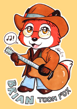 acoustic_guitar amber_eyes anthro badge black_nose chibi clothed clothing dipstick_ears ear_markings eyewear fur glasses guitar hat headgear headwear holding_musical_instrument holding_object male multicolored_ears musical_instrument musical_note musical_symbol open_mouth open_smile outline plucked_string_instrument red_body red_fur simple_background singing smile solo string_instrument symbol yellow_background bluecanary brian_toon_fox john_denver canid canine fox mammal 2011 low_res signature