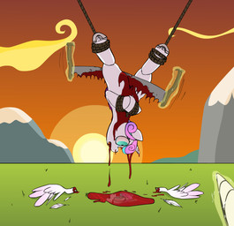 blood blue_eyes bodily_fluids bound cloud death dismemberment duo execution feathered_wings feathers female feral fur gore grass hair horn landscape magic mountain multicolored_hair outside plant reflection rope saw sky sun tools white_body white_fur wings young coinpo friendship_is_magic hasbro my_little_pony mythology flurry_heart_(mlp) equid equine mammal mythological_creature mythological_equine winged_unicorn 2016 hi_res