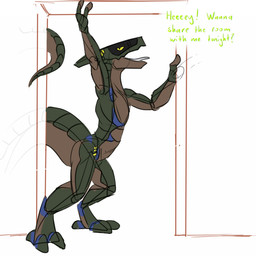 anthro doorway inviting leaning leaning_forward lustful_gaze machine male paws playful pose presenting raised_tail solo spread_legs spreading suggestive tail teasing conditional_dnp samagthrav2 vek'noir robot synth_(vader-san) hi_res pinup tagme