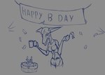 anthro banner birthday bored breasts cake candle clumsy confetti dessert female food long_ears not_happy open_mouth simple_background solo text the_dark_skull canid canine canis jackal mammal synth_(disambiguation) digital_media_(artwork) guide_lines sketch sketch_page