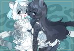 anthro anthro_on_anthro babydoll black_body black_fur breast_fondling breast_play breasts clothing duo female female/female fondling fur grey_body grey_fur hair hand_on_breast heart_spots kemono nightgown panties underwear tai_tai_kun ronye_(tai_tai_kun) unya_(tai_tai_kun) felid leopard mammal pantherine snow_leopard hi_res