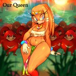 anthro blue_eyes blush bottomwear bracelet breasts cleavage clothed clothing crop_top crown eyelashes female fur gloves grass group handwear headgear jewelry loincloth male necklace nervous_smile orange_body orange_fur plant red_body red_fur shirt smile sunset text thick_thighs tiara topwear waterfall wide_hips n0idmagemog sega sonic_adventure sonic_the_hedgehog_(series) ugandan_knuckles knuckles_the_echidna tikal_the_echidna echidna mammal monotreme 1:1 2018 english_text meme