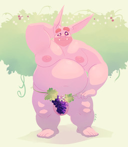 balls belly big_balls big_belly food front_view fruit genitals grape hand_on_hip humanoid_pointy_ears looking_at_viewer male moobs mouth_closed nipples nude obese obese_humanoid obese_male overweight overweight_humanoid overweight_male pink_balls pink_body pink_nipples plant pointy_ears solo standing teeth chocolateandmilk vincent_(chocolate-beverage) humanoid 2017 dated full-length_portrait hi_res portrait signature