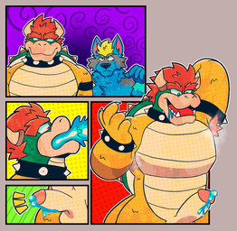 anthro armpit_hair armpit_musk armpit_tuft balls blue_body blue_eyes blue_fur body_hair collar duo erection fur genitals glans hair horn humanoid_genitalia humanoid_penis male penis possession red_eyes red_hair slime spiked_collar spikes barehyena mario_bros nintendo bowser canid canine canis goo_creature mammal wolf comic hi_res