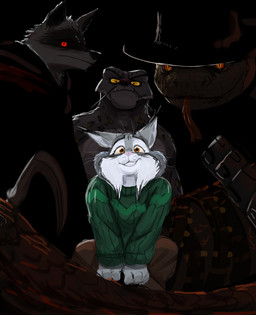 amber_eyes ammunition anthro black_background black_cloak black_clothing black_sclera bottomwear brown_body brown_bottomwear brown_clothing brown_eyes brown_fur brown_pants brown_scales cloak clothed clothing cowboy_hat creepy_face dark_body ear_tuft feral forked_tongue fur gatling_gun green_clothing green_sweater green_topwear grey_body grey_fur group gun hat headgear headwear looking_at_viewer machine_gun male markings muscular muscular_anthro muscular_male orange_eyes pants ranged_weapon red_eyes scales sickle simple_background sitting smile spots spotted_body spotted_fur sweater tail teeth tongue tongue_out topwear tuft underbite weapon weapon_tail whiskers white_body white_fur yellow_sclera wonder3mporium disney dreamworks kung_fu_panda puss_in_boots_(franchise) rango_(movie) zootopia death_(puss_in_boots) pawbert_lynxley rattlesnake_jake tai_lung_(kung_fu_panda) canada_lynx canid canine canis felid feline lynx mammal pantherine pit_viper rattlesnake reptile scalie snake snow_leopard viper western_diamondback_rattlesnake wolf 2026 absurd_res digital_media_(artwork) hi_res
