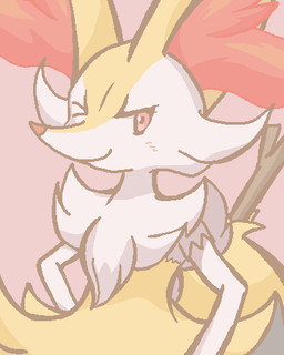 ambiguous_anthro ambiguous_gender anthro arm_tuft biped black_body black_fur blush blush_lines cheek_tuft chest_tuft closed_smile eyelashes facial_tuft flat_chested front_view fur hip_tuft inner_ear_fluff looking_at_viewer mouth_closed multicolored_body multicolored_fur nude_ambiguous nude_anthro object_in_tail one_eye_closed orange_body orange_eyes orange_fur orange_inner_ear_fluff orange_nose pink_background pointy_ears prick_ears shoulder_tuft simple_background smile solo standing stick stick_in_tail tail tapering_snout three-quarter_view tuft white_body white_fur wink yellow_body yellow_fur yellow_tail gd-058 nintendo pokemon braixen canid generation_6_pokemon mammal pokemon_(species) 2016 4:5 aliasing binary_drawing cel_shading colored digital_drawing_(artwork) digital_media_(artwork) half-length_portrait low_res pastel_theme portrait shaded source_request unavailable_at_source