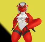 anthro big_breasts breasts cleavage clothed clothing female solo tail thick_thighs topless wild_inhibitions bandai_namco digimon digimon_(species) growlmon lizard reptile scalie colored digital_drawing_(artwork) digital_media_(artwork) hi_res