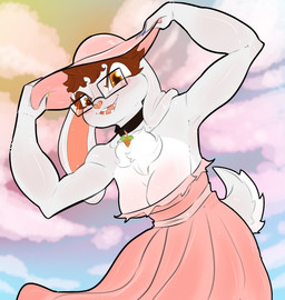 anthro breasts clothed clothing collar female hat headgear headwear solo summer tail bisamon hare lagomorph leporid mammal hi_res