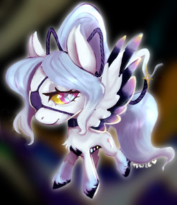chibi collar eye_patch eyewear feral hair pupils unusual_pupils white_hair yellow_sclera thefoxwife equid equine horse mammal pony hi_res
