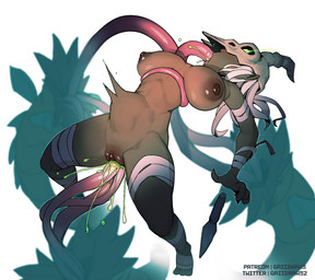 abdominal_bulge areola big_areola big_breasts big_nipples breasts brown_body brown_skin dagger double_penetration female hair melee_weapon nipples not_furry oral oral_penetration penetration plant_tentacles sex simple_background solo tentacle_in_mouth tentacle_in_vagina tentacle_penetration tentacle_sex tentacles vaginal vaginal_penetration weapon white_hair wraps_only gaiidraws slay_the_spire_2 the_silent human mammal tentacle_creature hi_res