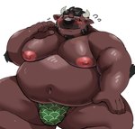 12beat13 2022 anthro asian_clothing belly big_belly big_moobs blush bovid bovine cattle clothing east_asian_clothing eyes_closed eyewear fundoshi glasses green_clothing green_fundoshi green_underwear hi_res humanoid_hands japanese_clothing kemono male mammal moobs navel nipples overweight overweight_male solo underwear
