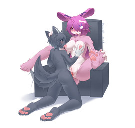 anthro anus black_body black_eyes bodily_fluids breasts butt duo female female_penetrated genital_fluids genitals hair male male/female male_penetrating male_penetrating_female nipple_fetish nipple_play nipple_suck nipples penetration penile penile_penetration penis penis_in_vagina pink_body pink_nipples purple_eyes purple_hair sex shy sucking vaginal vaginal_fluids vaginal_penetration vulva lalamedli canid canine canis domestic_dog mammal absurd_res hi_res