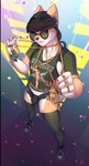 5_fingers anthro black_hair bulge clothed clothing eyewear femboy fingers glasses hair jewelry legwear looking_at_viewer male short_hair smile solo standing thick_thighs thigh_highs knight_dd deer mammal 2022 digital_media_(artwork) hi_res