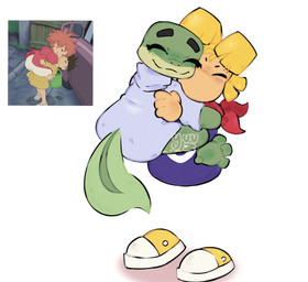 3_toes 4_fingers aged_down anthro bangs big_nose black_eyebrows black_hair blush blush_lines closed_smile clothed clothed_anthro clothed_female clothed_humanoid clothed_male clothing duo eyebrows eyes_closed feet female female_human fingers floating_hands floating_head floating_torso footwear green_body green_skin green_tail grey_clothing grey_hoodie grey_topwear hair hoodie hug hugging_another kerchief larger_humanoid larger_male light looking_at_another love male male_anthro male_human mouth_closed multicolored_body multicolored_skin neckerchief neckwear orange_hair purple_clothing purple_shirt purple_topwear red_kerchief red_neckerchief shirt shoes short_hair simple_background size_difference smaller_anthro smaller_male smile standing tail tan_body tan_hands tan_skin text toes topwear two_tone_body two_tone_skin two_tone_tail vehicle white_background yellow_clothing yellow_footwear yellow_shirt yellow_shoes yellow_topwear young young_anthro young_human young_humanoid young_male sillyhog captain_laserhawk:_a_blood_dragon_remix ghibli ponyo_on_a_cliff_by_the_sea rayman_(series) ubisoft bullfrog_(captain_laserhawk) ponyo rayman sosuke_(ponyo) amphibian frog human humanoid mammal raypeople_(rayman) 2025 artist_name colored crossover digital_drawing_(artwork) digital_media_(artwork) english_description hi_res lighting reference_image shaded