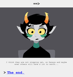 black_clothing black_hair black_lips black_lipstick black_shirt black_topwear blush bodily_fluids clothed clothing female grey_body hair horn lips lipstick makeup not_furry pixelated pointy_ears shirt simple_background sitting solo sweat teal_clothing teal_shirt teal_topwear text topwear yellow_eyes uglycoal homestuck ms_paint_adventures kanaya_maryam alien humanoid troll_(homestuck) comic digital_drawing_(artwork) digital_media_(artwork) english_text hi_res shaded simple_shading