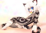 anthro bell bell_collar blue_eyes breasts butt collar collar_only female hair looking_at_viewer nude open_mouth open_smile pawpads simple_background smile solo white_hair tetetor-oort karin_(tetetor-oort) domestic_cat felid feline felis mammal 2016