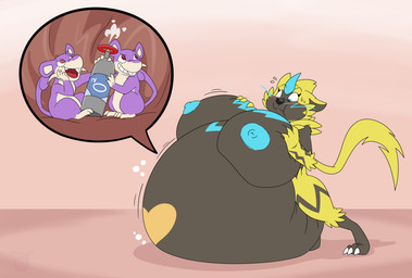 after_vore air_inflation belly big_belly big_breasts breasts female feral group huge_belly inflation multiple_prey nipples purple_body simple_background trio vore dweet-tea nintendo pokemon generation_1_pokemon generation_7_pokemon legendary_pokemon pokemon_(species) rattata zeraora 2020