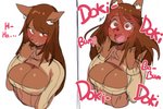 anthro big_breasts blush breasts brown_body brown_eyes brown_fur brown_hair cleavage cleavage_cutout clothed clothing cutout dialogue embarrassed excited female fur hair heartbeat high-angle_view inner_ear_fluff kemono keyhole_turtleneck open_mouth pupils ribbed_clothing ribbed_sweater simple_background solo spiral_eyes spiral_pupils suggestive sweater symbol-shaped_pupils text topwear tuft turtleneck unusual_pupils white_background lightsource angel_(lightsource) canid canine canis domestic_dog mammal 3:2 comic