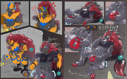 bulge_grab bulge_rubbing chastity_bulge chastity_device clothing edging forced forced_transformation handles_on_thighs latex latex_clothing latex_skinsuit lock_symbol male null_bulge null_bulge_rubbing orgasm_denial permanent_smile pool_toy skinsuit squeaking tight_clothing toy transformation wearing_chastity_device riggedreded nintendo pokemon generation_5_pokemon generation_7_pokemon goo_creature legendary_pokemon pokemon_(species) zeraora zoroark 2024 comic hi_res