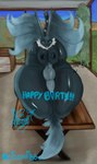 anthro big_breasts big_butt birthday breasts butt dialogue freckles furniture genitals gynomorph happy_birthday intersex kitchen mountain mutation on_table penis size_difference solo table thick_thighs giovannilol19 nintendo pokemon delphox generation_6_pokemon pokemon_(species) hi_res