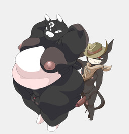 anthro balls bedroom_eyes big_balls big_butt big_penis black_body black_ears black_eyes black_fur black_tail brown_clothing brown_hat brown_headwear brown_kerchief brown_neckerchief butt clothing cowboy_hat duo eye_scar facial_markings facial_scar forehead_markings fur genitals half-closed_eyes hand_on_own_penis hand_on_penis hands_behind_head hands_behind_own_head hat hat_over_eye head_markings headgear headwear high-angle_view huge_butt kerchief looking_at_another looking_back male male/male markings moobs multicolored_body multicolored_ears multicolored_fur multicolored_kerchief multicolored_neckerchief narrowed_eyes neckerchief neckwear nipples nude obese obese_anthro obese_male overweight overweight_anthro overweight_male penis pink_nipples red_eyes scar seductive small_balls small_penis smile standing tail teeth thick_thighs three-quarter_view two_tone_body two_tone_ears two_tone_fur two_tone_hat two_tone_kerchief two_tone_neckerchief white_ears white_nose ratgoo mewgenics gambit_(mewgenics) zodiac_(mewgenics) domestic_cat felid feline felis mammal 2026 absurd_res digital_media_(artwork) hi_res