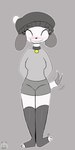 anthro beanie black_clothing black_legwear black_stockings black_thigh_highs blush blush_lines breasts clothed clothing collar eyelashes eyes_closed female floppy_ears fur grey_clothing grin hair hat headgear headwear legwear motion_lines simple_background slim small_breasts small_waist smile solo standing stockings tail tail_motion tailwag thigh_highs white_body white_fur miyang_draws! fifi_(somemf) canid canine canis domestic_dog mammal 1:2 2d_animation animated frame_by_frame hi_res loop short_playtime signature watermark