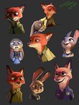 anthro buckteeth clothed clothing duo earbuds ears_down electronics fur green_eyes grey_body grey_fur headphones light necktie open_mouth open_smile orange_body orange_fur pivoted_ears police police_uniform purple_eyes shirt simple_background smile teeth topwear uniform di-dash disney zootopia judy_hopps nick_wilde canid canine fox lagomorph leporid mammal rabbit red_fox true_fox 2020 3:4 hi_res lighting