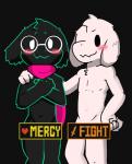 anthro black_body black_fur blush duo eyewear fur glasses heart_before_text heart_symbol male pixelated_heart red_heart scarf text_with_heart white_body white_fur young young_anthro young_male kake0078 third-party_edit deltarune undertale undertale_(series) asriel_dreemurr ralsei boss_monster_(undertale) bovid caprine darkner goat mammal 2018 hi_res