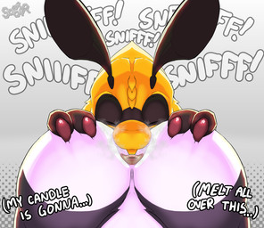 2_fingers antennae_(anatomy) anthro anus big_butt black_body black_fur butt butt_sniffing claws dialogue duo eyes_closed face_on_ass face_on_butt female finger_claws fingers fur huge_butt inner_thoughts male multicolored_body multicolored_fur musk musky_butt nose_in_anus presenting presenting_anus presenting_hindquarters sniffing spread_butt spreading text thought thoughts white_body white_fur yellow_body yellow_fur soomir gene_(soomir) hectar_(soomir) arthropod bee hymenopteran insect mammal mephitid skunk 2026 english_text hi_res