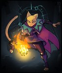 anthro cloak cloak_of_gray_tomorrow clothed clothing female fire fur jewelry pendant solo tail yellow_body yellow_fur conditional_dnp remanedur microsoft prequel_adventure the_elder_scrolls katia_managan felid khajiit mammal absurd_res digital_media_(artwork) hi_res