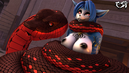 ambiguous_gender anthro black_nipples blue_body blue_fur blue_hair chest_tattoo coiling duo female feral fur hair hypnosis hypnotic_eyes mind_control multicolored_body multicolored_fur nipples nude nude_anthro nude_female red_body red_scales restrained ringed_eyes scales tattoo two_tone_body two_tone_fur white_body white_fur psikokinetic sharkstuff_(modeler) warfaremachine_(modeler) nintendo star_fox krystal_(star_fox) warfare_krystal canid canine fox mammal reptile scalie snake 16:9 2024 3d_(artwork) absurd_res digital_media_(artwork) hi_res source_filmmaker_(artwork) widescreen