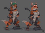 ambiguous_gender anthro armor biped clothing eyewear furgonomics gloves goggles grey_background handwear headgear helmet knife mask rock scarf simple_background solo standing wolfdawg blizzard_entertainment overwatch canid canine fox mammal 2017