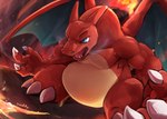anthro belly claws dragon_wings elemental_manipulation eyebrows finger_claws fire fire_manipulation firelight flaming_tail lava light looking_at_viewer male musclegut muscular overweight pecs red_body serratus smoke smoke_from_mouth solo tail toe_claws wings waddledox nintendo pokemon charizard generation_1_pokemon pokemon_(species) digital_drawing_(artwork) digital_media_(artwork) signature