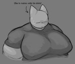 anthro big_moobs clothed clothing eyes_closed grey_background male moobs nipple_outline obese obese_anthro obese_male overweight overweight_anthro overweight_male simple_background solo text thick_arms locitony clyde_(locitony) domestic_cat felid feline felis mammal 2023 digital_media_(artwork) english_text greyscale half-length_portrait monochrome portrait shaded