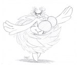 4_fingers anthro beak big_breasts black_eyes breasts facial_markings featureless_crotch featureless_feet feet female fingers flower_accessory flower_hair_accessory head_markings huge_breasts looking_at_viewer markings mask_(marking) simple_background solo thick_thighs white_background wide_hips adamios kirby_(series) kirby_and_the_forgotten_land nintendo fleurina anatid anseriform anserinae avian bird swan traditional_media_(artwork)