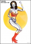 80s_hair boots clothed clothing dc_comics english_text female footwear glistening hajime_sorayama high_heeled_boots high_heels humanoid machine not_furry parody pinup pose robot skimpy solo technophilia text wonder_woman