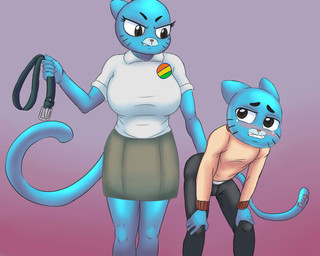 5_fingers age_difference anthro belt belting big_breasts blush breasts butt_slap clothed clothing corporal_punishment discipline duo female fingers grin holding_object leaning leaning_forward male male/female older_female slap smile spanking whiskers young young_anthro young_male dgemporium cartoon_network the_amazing_world_of_gumball gumball_watterson nicole_watterson domestic_cat felid feline felis mammal 2019 5:4 absurd_res hi_res mother_(lore) mother_and_child_(lore) mother_and_son_(lore) parent_(lore) parent_and_child_(lore) parent_and_son_(lore) son_(lore)