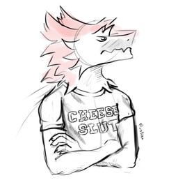 angry anthro claws clothing crossed_arms fur male red_body red_fur shirt simple_background solo text text_on_clothing text_on_shirt text_on_topwear topwear white_background maslina bukmar sergal sketch