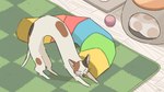 ambiguous_gender black_body black_ears black_fur brown_body brown_ears brown_fur eyes_closed feral fur long_body multicolored_body multicolored_fur multicolored_tail open_mouth quadruped solo stretching tail toy yawn 526 domestic_cat felid feline felis mammal 2025 hi_res