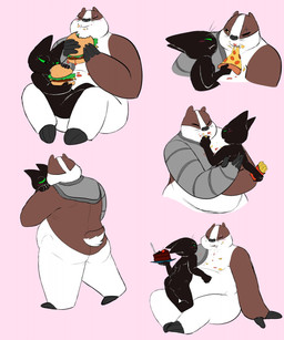 1_eye amputee anthro black_body black_fur brown_body brown_fur burger butt cake cybernetics dessert disability duo eye_patch eyewear food fur kissing machine male male/male messy_eater multicolored_body multicolored_fur nude overweight overweight_male pizza scar two_tone_body two_tone_fur white_body white_fur fleshysack cartoon_network mao_mao:_heroes_of_pure_heart badgerclops sheriff_mao_mao_mao badger cyborg domestic_cat felid feline felis mammal mustelid musteline hi_res
